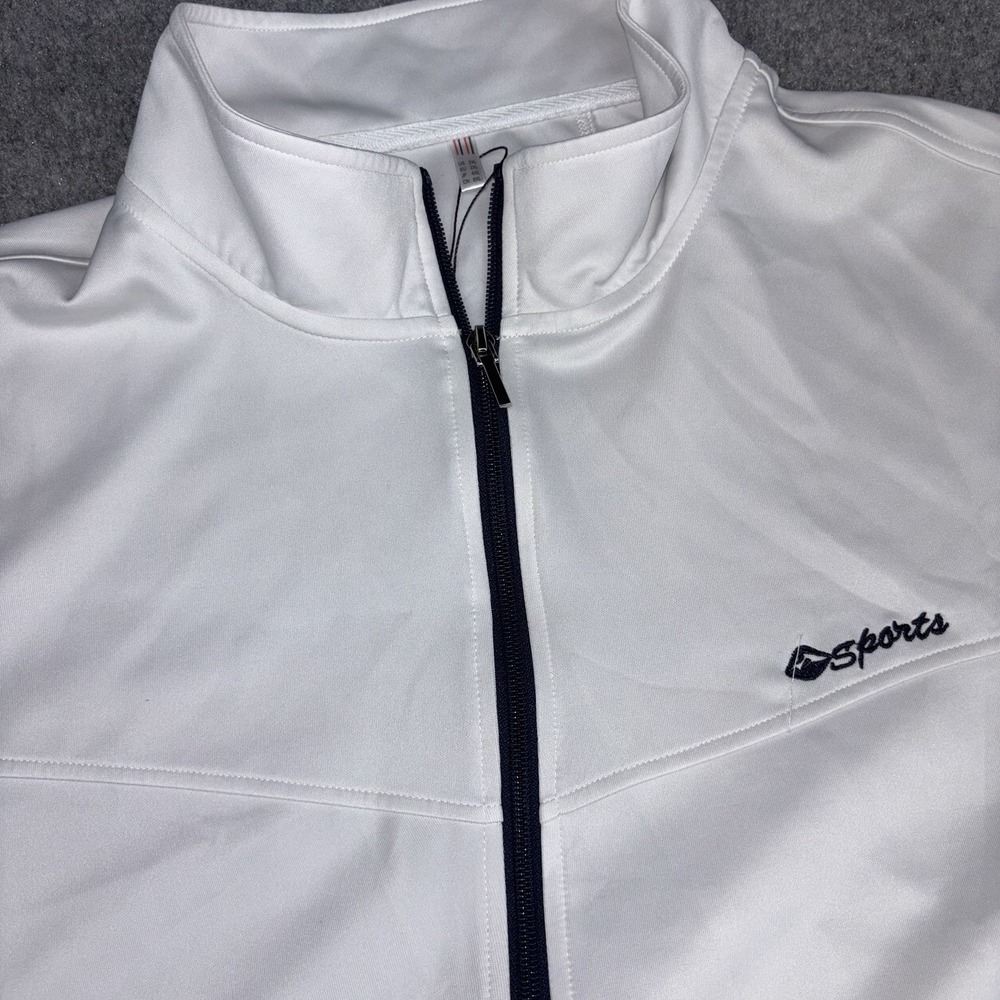 OutdoorSports Track Jacket Men 2XL White Navy Full Zip Colorblock Athletic Logo